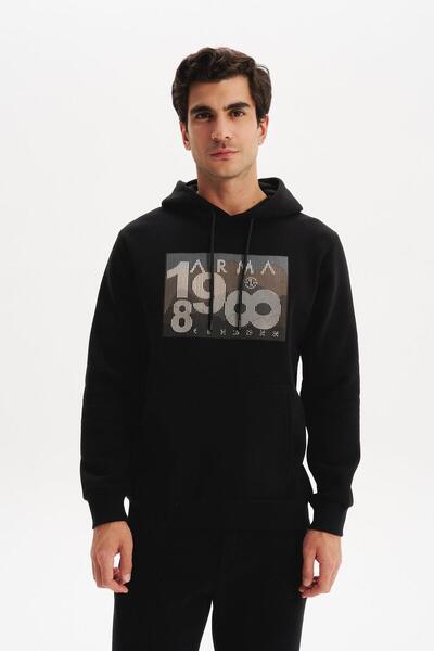 Arma Ar-Ma Men's Hooded Sweatshirt with Text Print, Kangaroo Pocket, Knitted ...