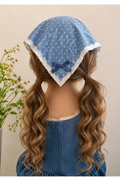 GlassySKY Polka Dot Denim/Denim Fabric Bow Detailed Guipure Ruffle Crowned Ba...