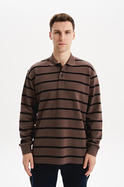 Arma Ar-Ma Men's Polo Collar Sweatshirt, Unprinted, Striped, Buttoned, Withou...