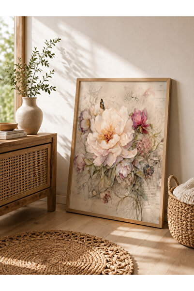 bestablo Buchet de bujori pastel, tablou din lemn înrămat |   Decor pentru casă