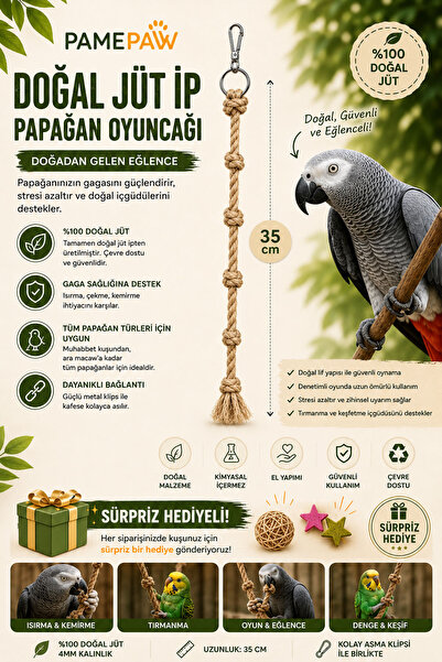 PAMEPAW Muhabbet Kuşu , Papağan Kuş Stres Halatı (Süpriz Hediyeli)