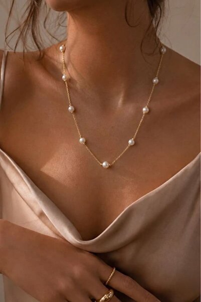 yare jewelry Altın Kaplama İnci Sıralı Kolye