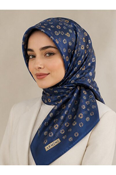 Armine Eșarfă din mătase twill din seria Nostalgia 7926 01 Bleumarin Auriu