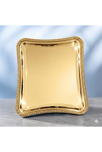 ÖZEL HOME Başak Model Gold İtalyan Sunum Tepsisi 21x18,5 cm – Şık ve Zarif Se...