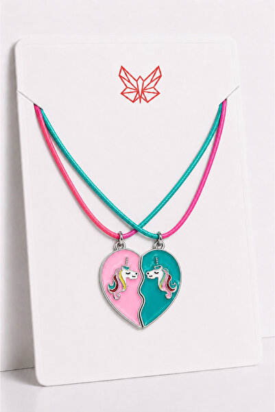 MakeWell Hello Kitty Kalp Çiçek Unicorn Kedi Best Friends Kalp Kolye Seti – 2...