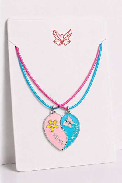 MakeWell Hello Kitty Kalp Çiçek Unicorn Kedi Best Friends Kalp Kolye Seti – 2...