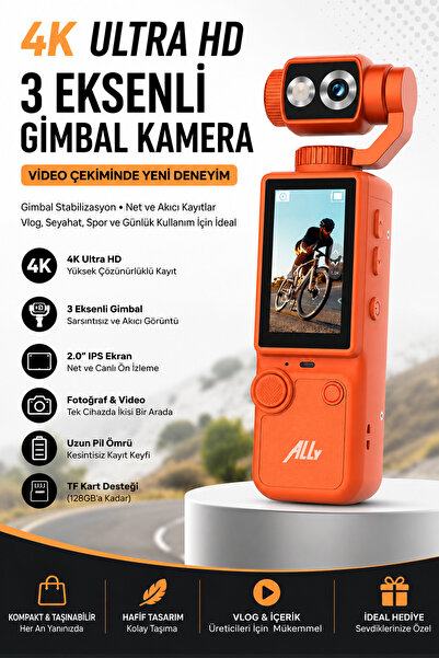 Ally Q8 PocketPro 4K Ultra HD Dijital Aksiyon ve Vlog Kamerası