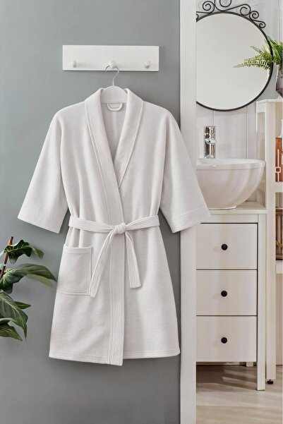 OZK CONCEPT Waffle Kimono Bornoz Unisex Spa Bornozu Otel Banyo Bornozu Beyaz