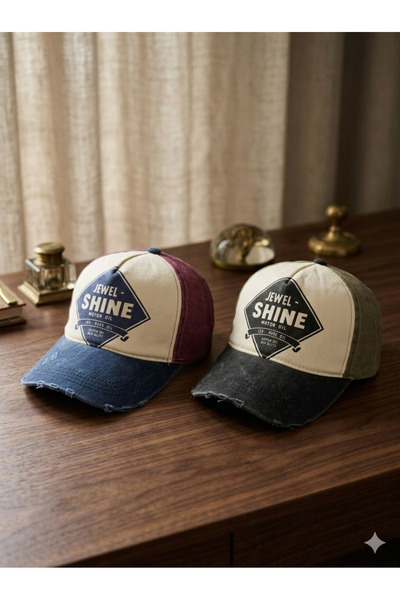 Saba Unisex Vintage Eskitme Beyzbol Şapkası 2'li Kombin Set - Jewel Shine Mot...