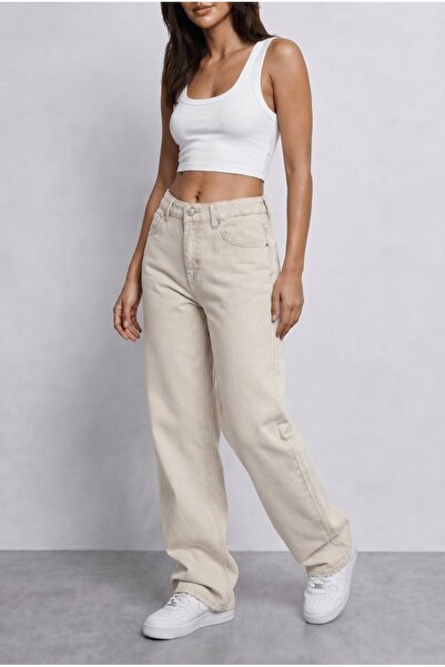 BİKELİFE Women's Beige High Waist Wide Leg Loose Stretchy Palazzo Trousers