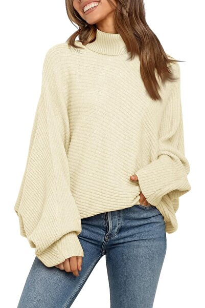 OEM ImilyBela Pulover pentru femei cu guler tip golf Oversize tricot gros Bej L