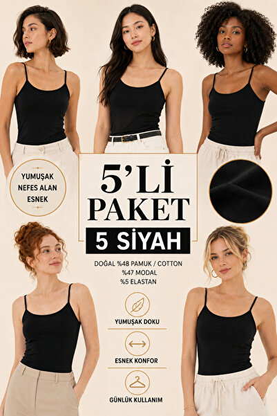 Loule Women's 5-Piece Modal & Cotton Thin Strap Flexible Basic Body Undershir...