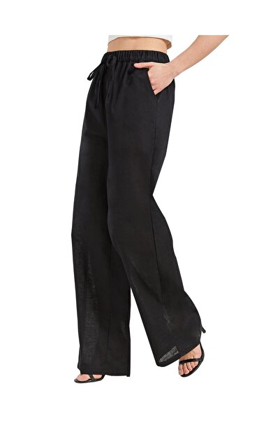 OEM Zylioo Pantaloni Dama Lungime Mare Largă Picioare In Cânepă Bumbac Negru S