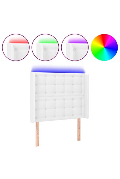 vidaxl Tăblie de pat cu LED, alb, 93x16x118/128 cm, piele ecologică
