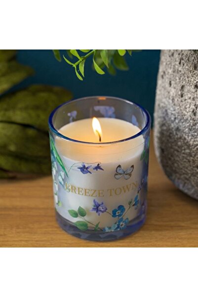 Z Store Lumânare decorativă albă cu aromă de crin în borcan de sticlă albastr...