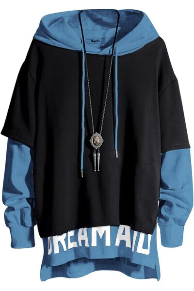 OEM Hanorac bărbătesc patchwork Techwear Hip Hop lejer, stilat, negru albastru M