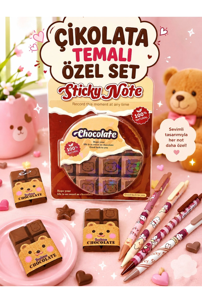 ÖZ OFİS Çikolata Temalı Özel Hediyelik Set - 4'lü 0.7 Uçlu Kalem , 3'lü Çikol...
