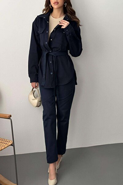 Caddebostan Moda Women's Gabardine Fabric Jacket and Pants Two-Piece Set Comb...