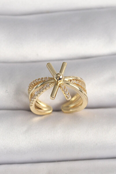 ALKASAZ Brass Gold Color Adjustable Ziron Stone Women's Ring