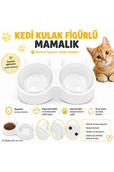Kedi Kulak Figürlü Mamalık ( Beyaz )