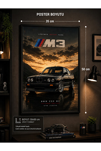 dwarıa BMW E30 M3 Poster – Efsane Klasik Araba Duvar Dekoru | 35x50 & 50x70 |