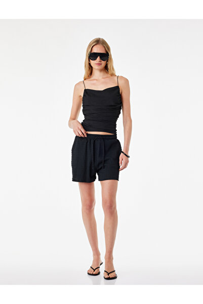 Koton Bürümcük Fabric Textured Micro Shorts with Pockets and Lacing at the Waist