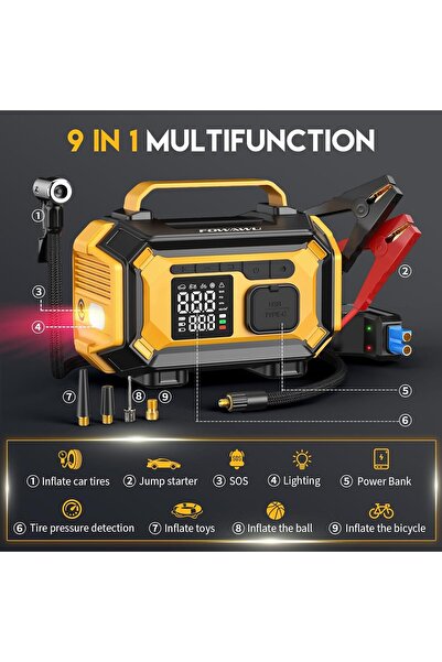 FOWAWU 8000A Jump Starter with Air Compressor, Car Battery Jumper Starter Pow...