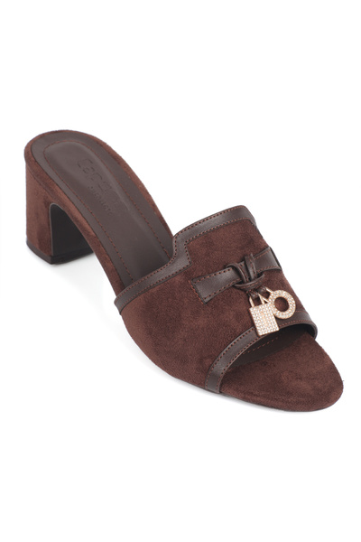 Capone Outfitters Nady Medium Heeled Single Strap Women's Slippers with Stone...