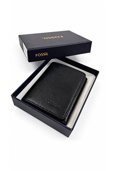 Fossil محفظة جلدية سوداء أنيقة للاستخدام اليومي مع حامل للبطاقات وقسم للنقود