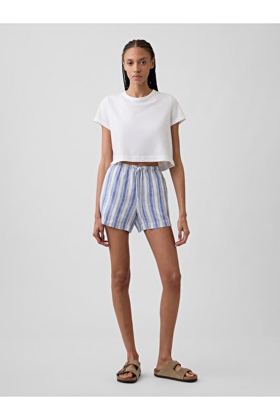 GAP Kadın Mavi 4" High Rise Pull-On Keten Karışımlı Şort