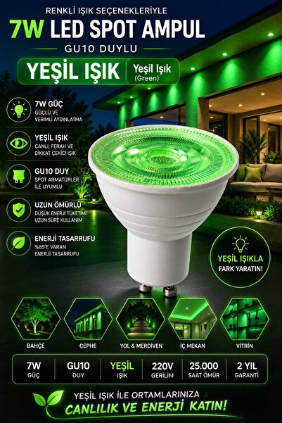 Noas 7 WATT GU10 LED AMPUL - 5 ADET - YEŞİL RENK