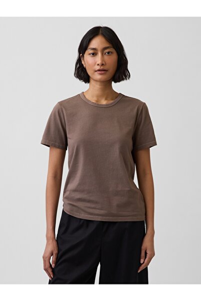 GAP Kadın Kahverengi Organik Pamuk VintageSoft T-Shirt