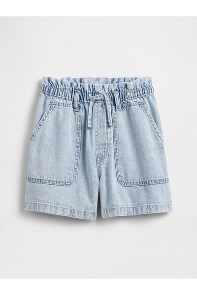 GAP Kız Çocuk Açık Mavi High Rise Relaxed Pull-On Utility Şort