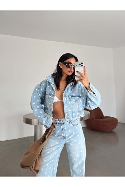 myd Polka Dot Denim Jacket - Blue