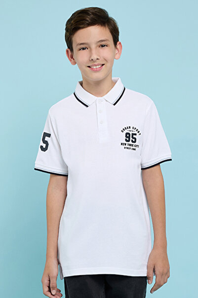 R&B Print Detail Polo T-Shirt with Short Sleeves