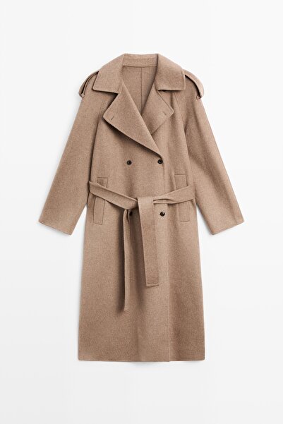 Massimo Dutti Yün karışımlı uzun trençkot
