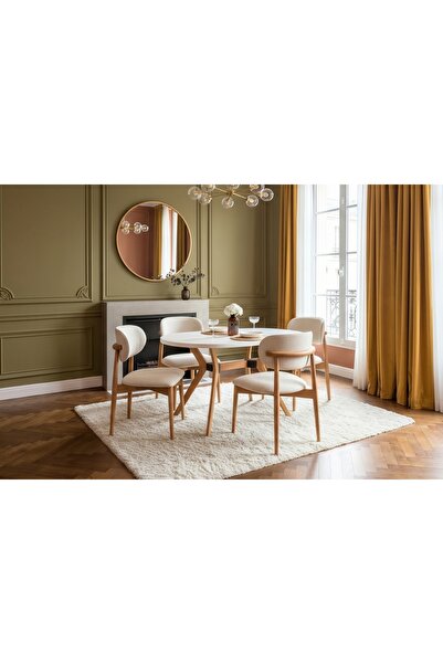 Vivense NİCOLY NATURAL BEYAZ MASA SANDALYE TAKIMI, 80X130