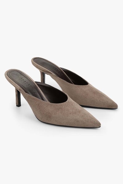 Shoeberry Women's Serina Mink Suede Stiletto Slippers
