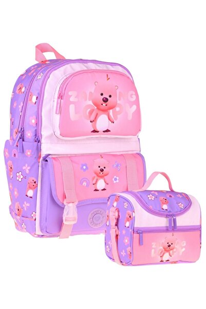 KAUKKO Kids Loopy Girl's Lilac - Pink Elementary School Backpack and Lunch Bo...