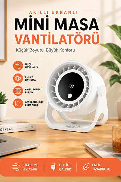 KETENOFFİCİAL Dijital Ekranlı Vantilatör Masa Üstü Fan Duvar Fan 360 Derece D...