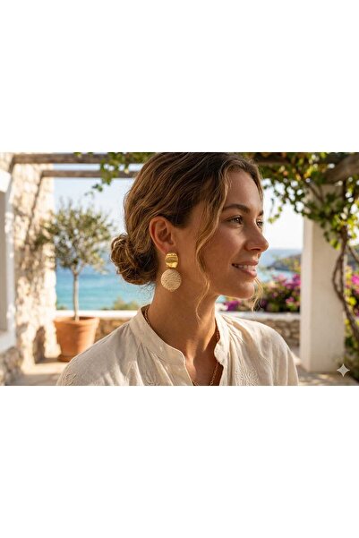 SoulSisco Jewellery Hasır Top Küpe - Gold Bej Detaylı Bohem Tasarım