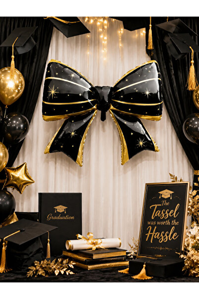 DODOMAR Mezuniyet Fiyonk Folyo Balon Siyah Gold 98x75 cm Mezuniyet Partisi Sü...