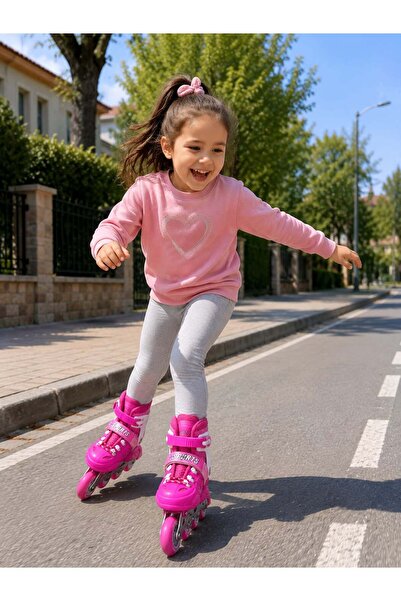 Arlina Home Kids Ön Tekerlekler Led Işıklı Ayarlanabilir Pro Paten Pembe 35-38