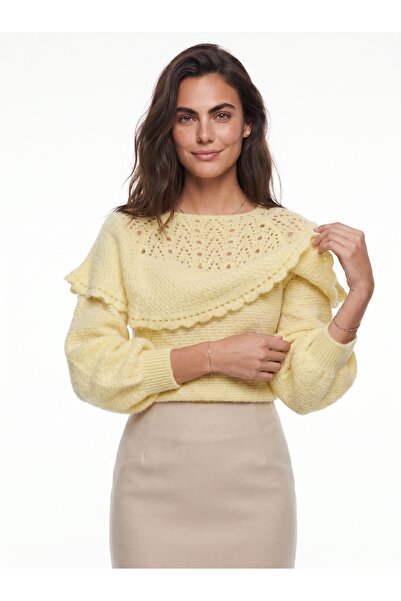 ONLOOX Butter Soft Textured Balloon Sleeve Openwork Detailed Layered Ruffle F...