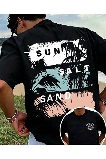 Oceanwear Sun Salt Sand Printed Short Sleeve Men's Plain Black Tshirt