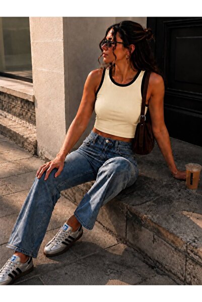 Cherry Butik Ribbed Lycra Crop Top Blouse