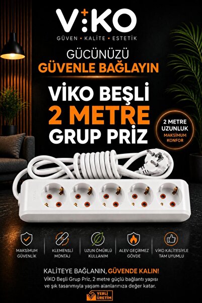 VİKO BEŞLİ 2MT KABLOLU GRUP PRİZ