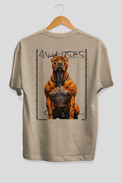 Ankhises Tricou supradimensionat bej cu imprimeu câinele "For Dog Lovers 14",...