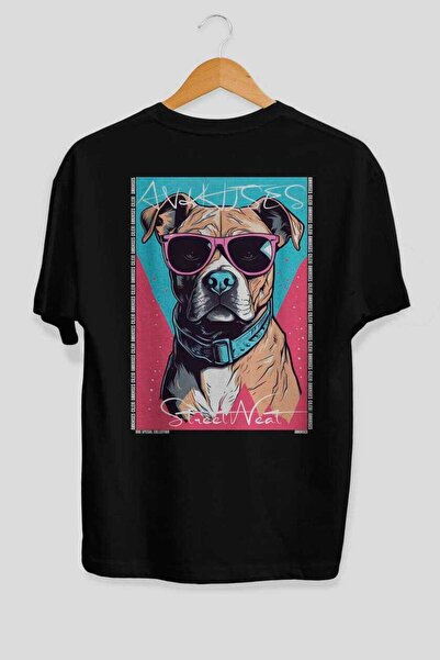 Ankhises For Dog Lovers 46 Back Dog Print Black Oversize T-Shirt 100% Cotton ...