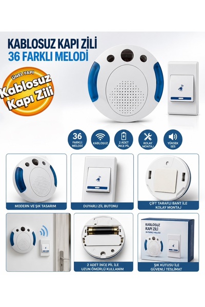 Şahin Tools ŞHT-398 Pilli Kablosuz 36 Farklı Zil Sesi Seçenekli Kapı Zili
